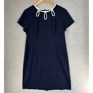 Talbots Navy Blue‎ White Trim Keyhole Neck Shift Dress Womens Size 12 Petite 12P